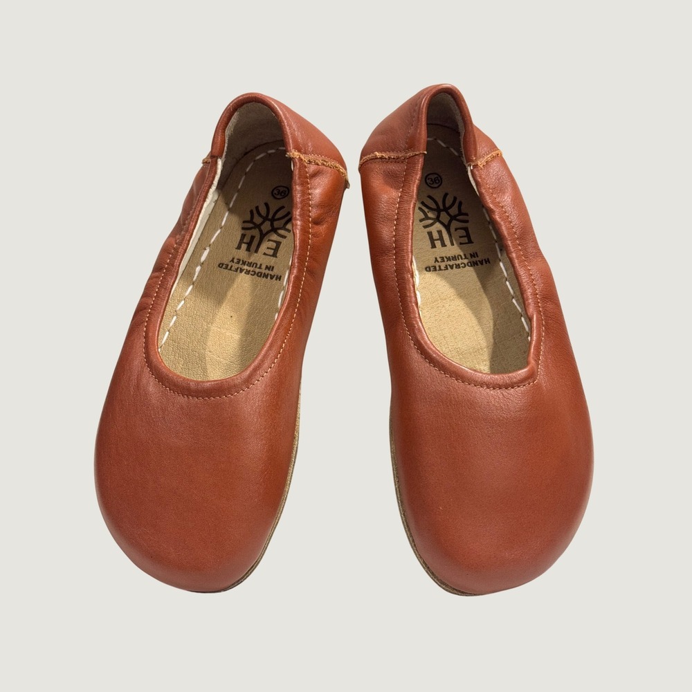 EH Handcrafted in Turkey Leather Barefoot Flats Cognac Brown Size 36